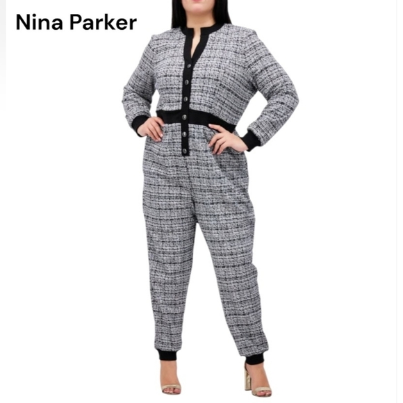 Nina Parker Pants - Nina Parker Tweed Black White Jogger Jumpsuit Dress Pant Tall Women Plus 2X 31in
